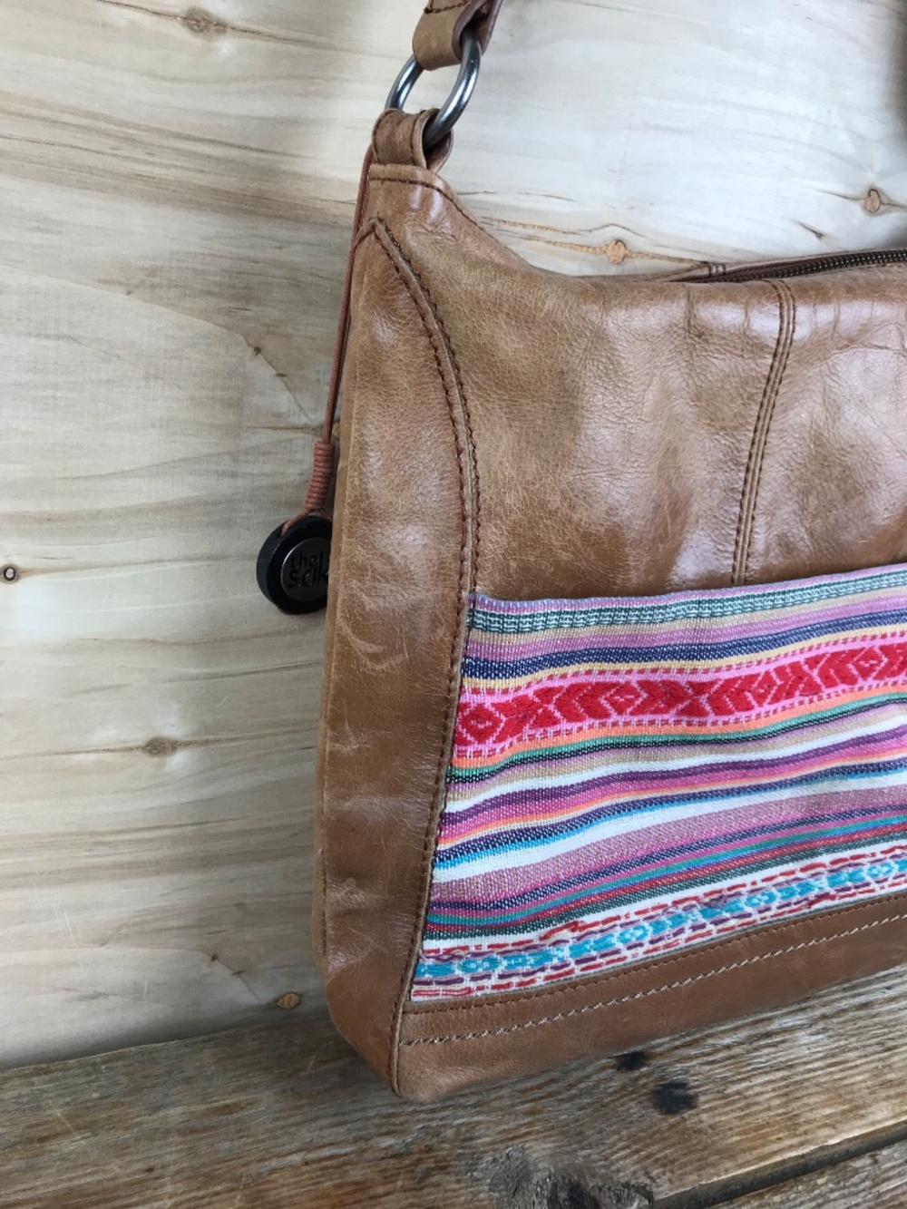 The Sak Brown Leather Boho Crossbody Woven Colorful Bag Purse Hippie - Picture 8 of 15